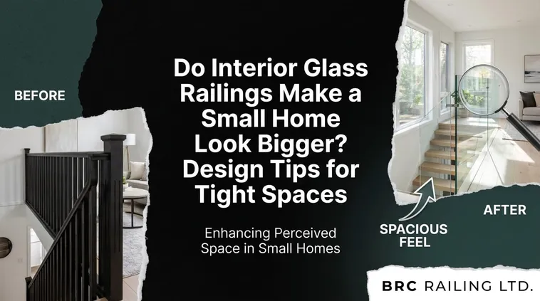 Headline graphic: Do Interior Glass Railings Make a Small Home Look Bigger? Design Tips for Tight Spaces
